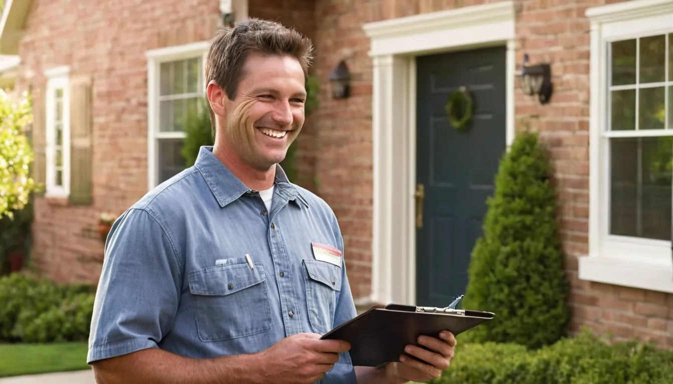 Friendly pest control provider talking with a homeowner at the front door in Yorkville